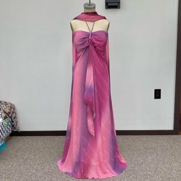 Y2k vintage shimmery ombré gown with matching scarf - Picture 1 of 8